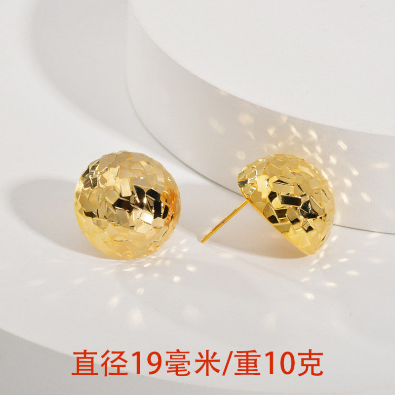 爆闪碎碎金亮片切面半圆水滴耳钉铜镀真金简约气质冷淡风轻奢耳饰|undefined