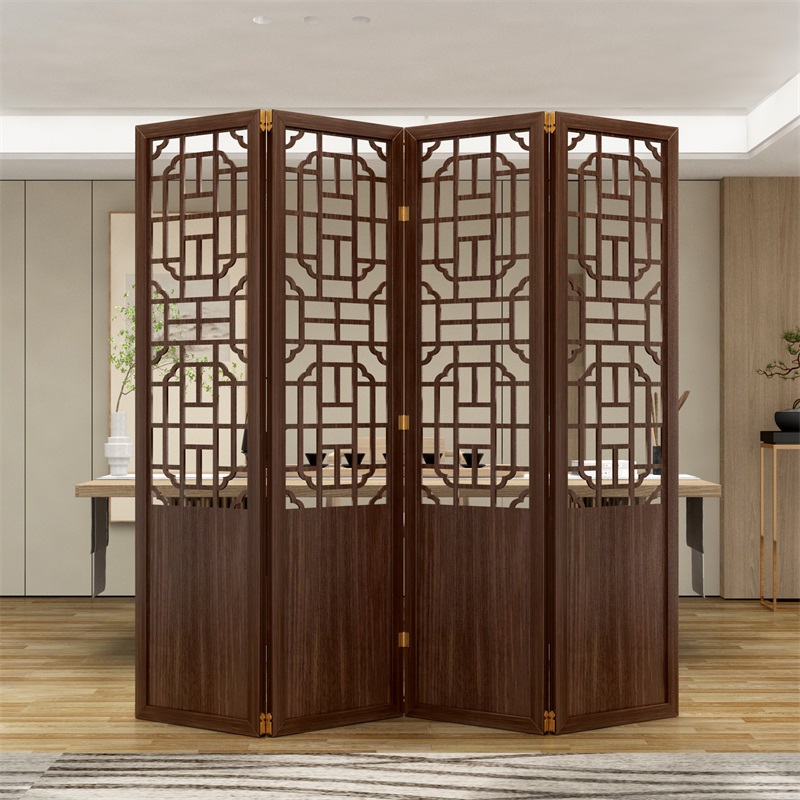 New Chinese-Style Screen Partition for Living Room, Stackable Mobile Solid Wood Chinese-Style Entrance Bedroom Hollow Barrier Partition