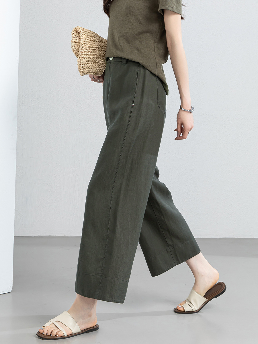 Quần culottes nữ ống rộng phong cách tối giản chất liệu lanh pha sợi thiên ti mỏng nhẹ dáng suông dài 9 phân — Chín điểm - 86193-1 Trắng