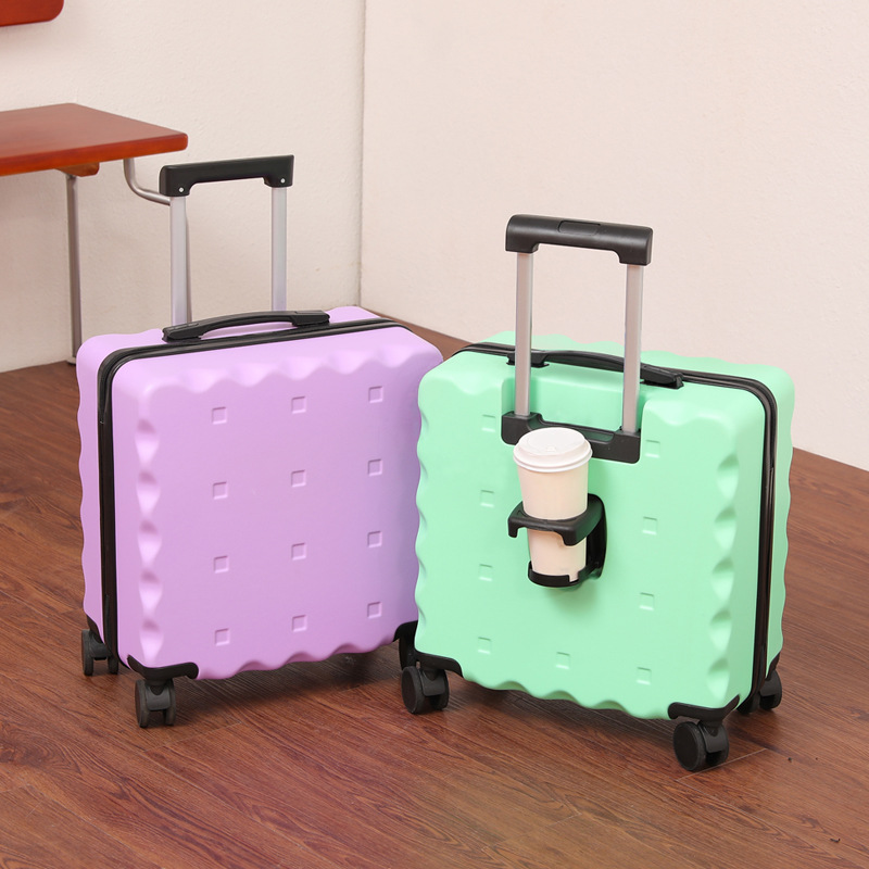 Maleta de embarque de 18 pulgadas tipo galletas maleta de alto valor facial pequeña maleta de tracción de embarque encantadora