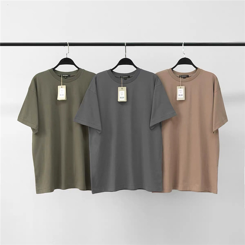 Meichao Yeezy Season6 Kanye Upper Body Same Style Pure Color Bottoming Round Neck Loose Short-Sleeved European and American Men's T-Shirt