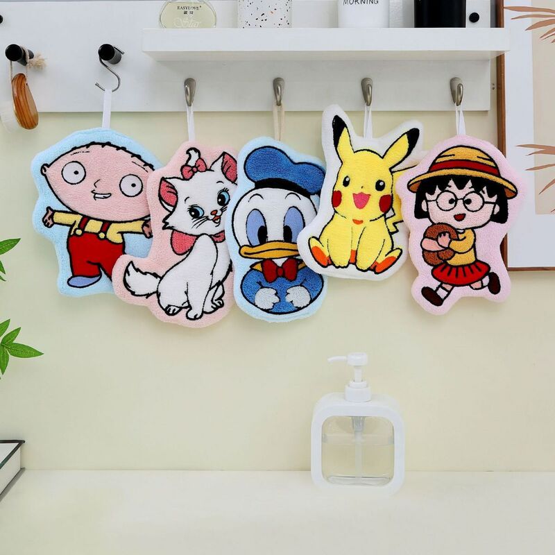 Cartoon Coral Fleece Hand Towel, Hangable, for Home Kitchen and Bathroom, Double-Layer Thickened Children's Towel, Hand Wiping Cloth, Wholesale