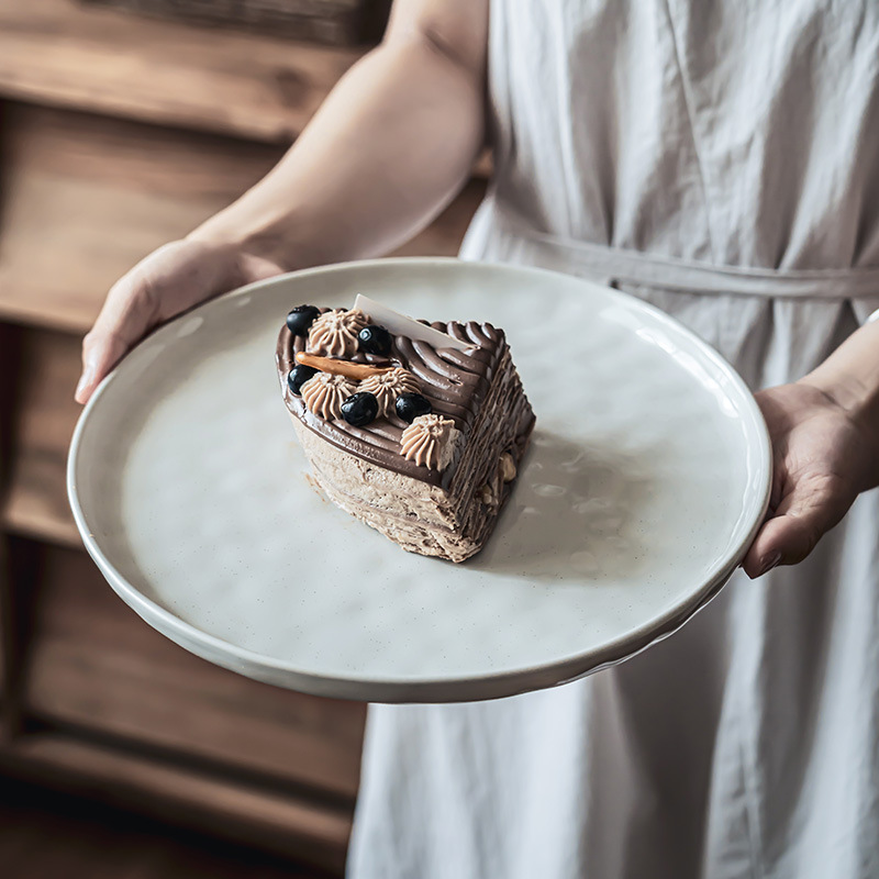 Placa de alta calidad Placa de color sólido ondulación del agua Placa de filete esmalte de sésamo placa plana placa de cerámica placa grande al por mayor