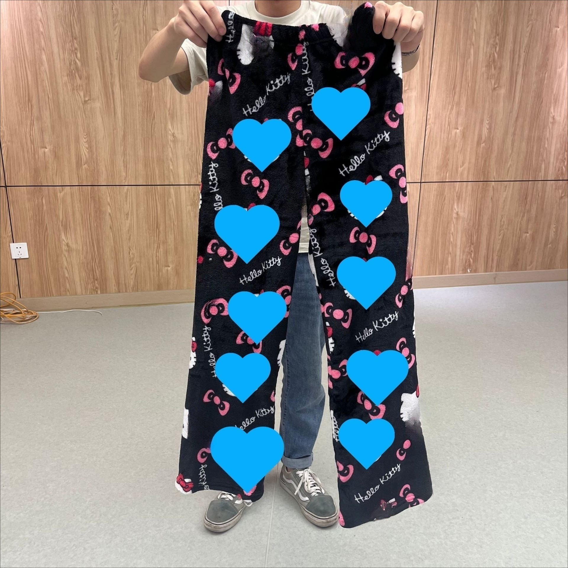 Dibujos Animados KT gato impreso pijama pantalones gruesos de coral de las mujeres de lana de otoño e invierno casa casual franela pijama pantalones gatito desgaste exterior