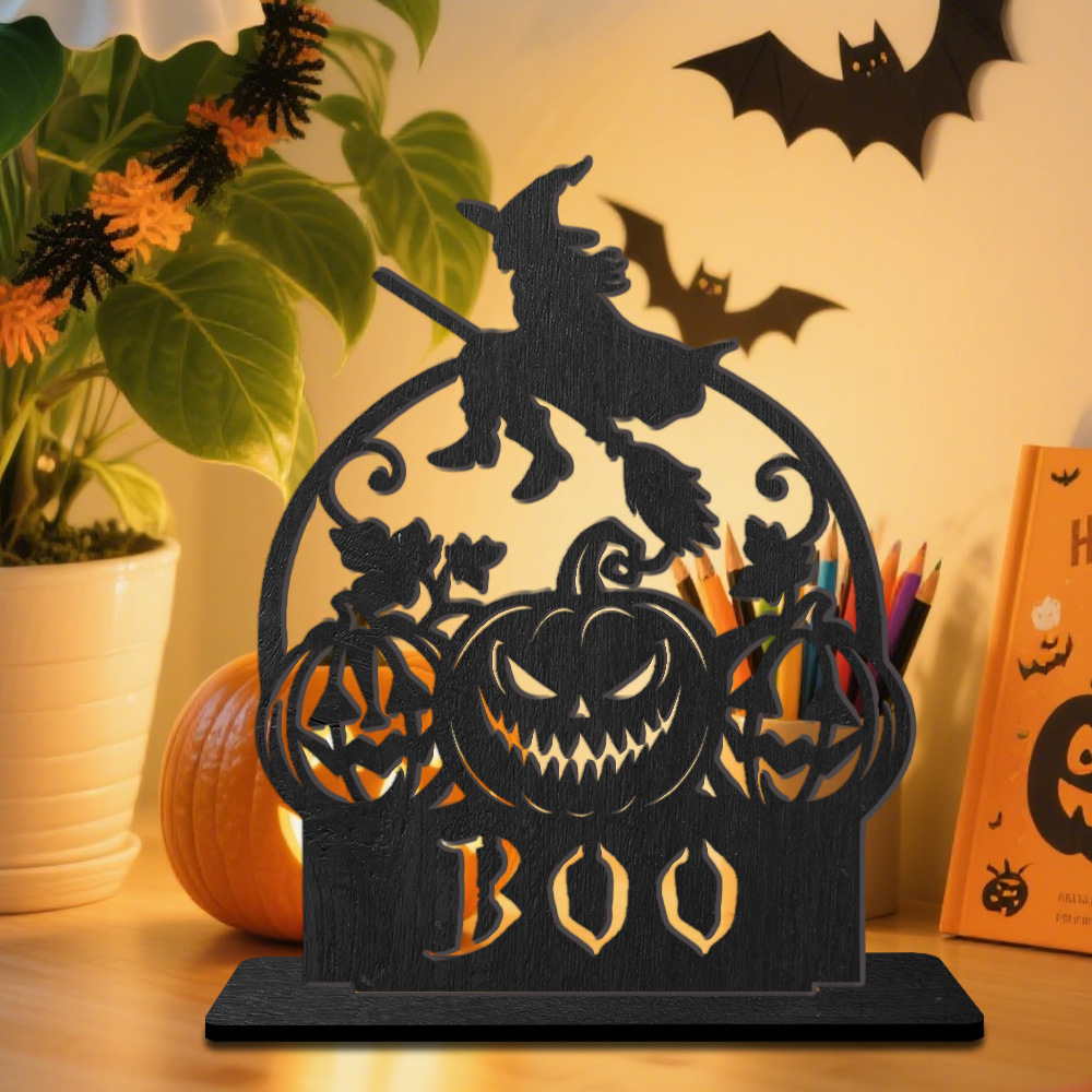 Adornos de madera de Halloween transfronterizos, linternas de calabaza de estilo oscuro, decoración de ambiente festivo, artesanías de madera