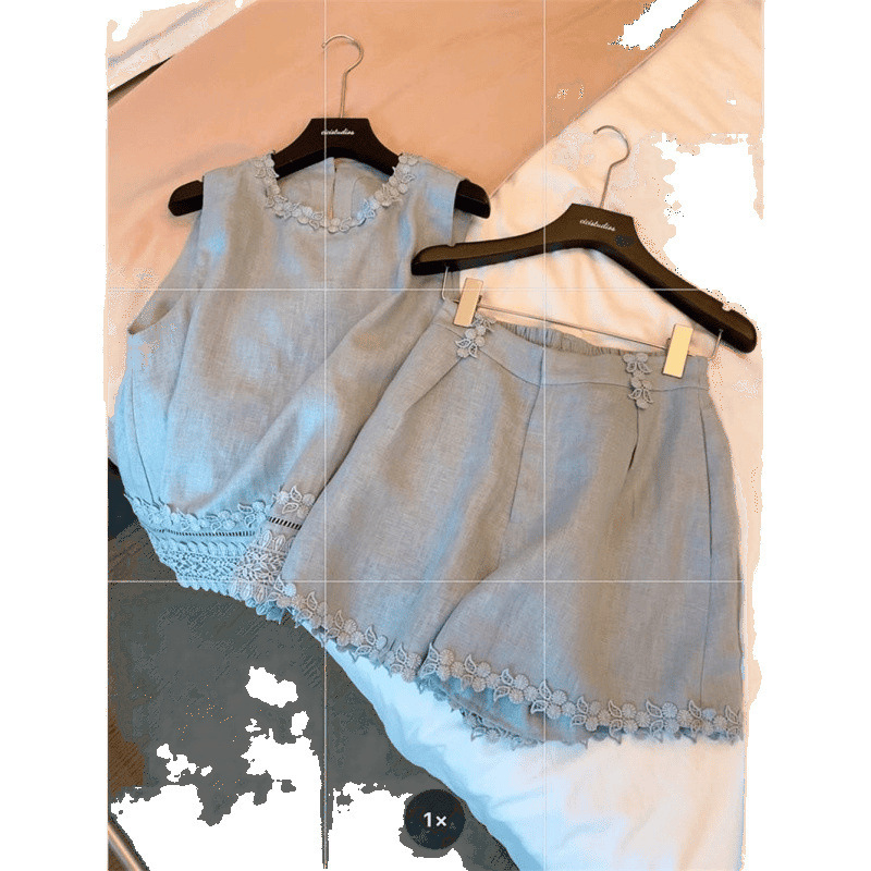 D6X レース刺繍ベストシャツショーツスーツ女性の夏の 2025 新しいスタイルの完全なセットカジュアル 2|undefined