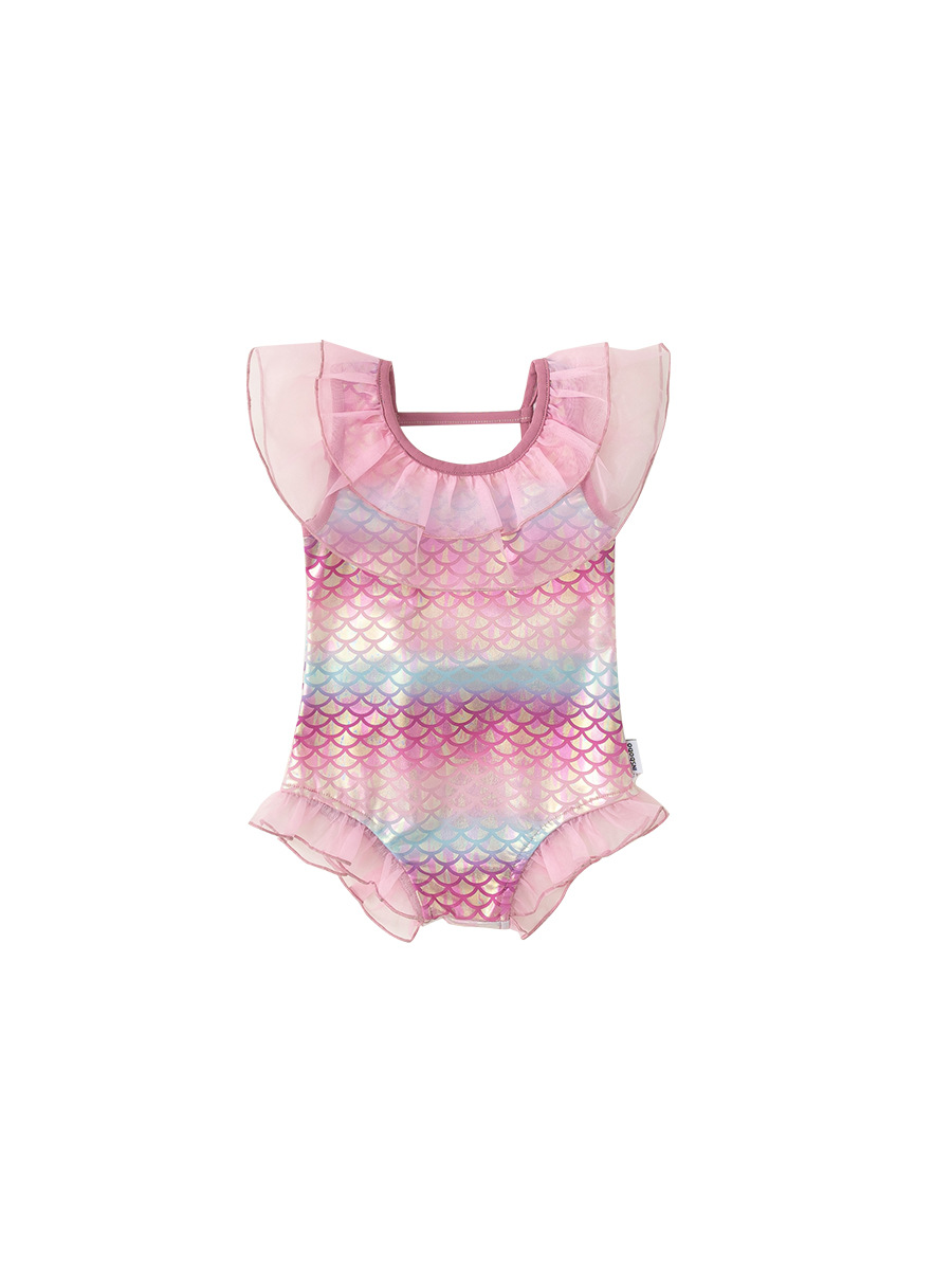 Youbao ropa para niños, traje de baño de una pieza para niñas, cuello de encaje de malla de verano, honda para niños, traje de baño de sirena XY2428