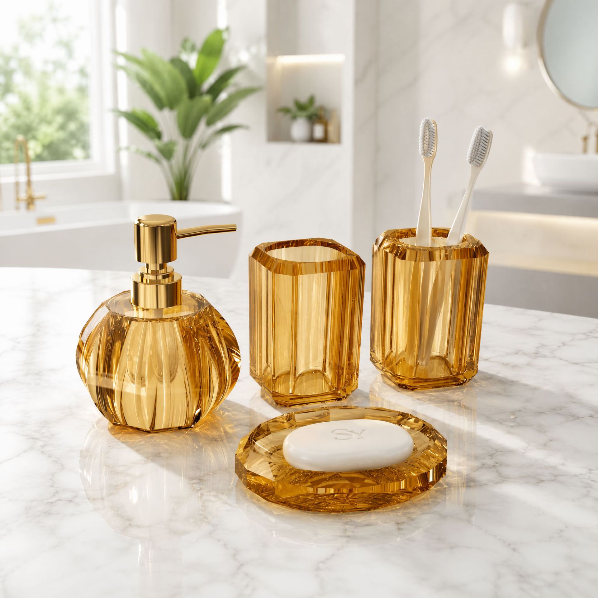 Juego de 4 Piezas Dosificadoras para Baño de Acrílico con Diseño de Calabaza