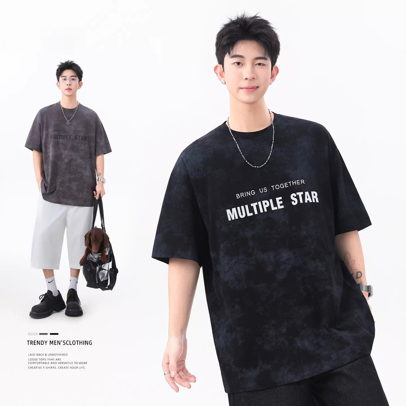 2026 New Summer Thin Pure Cotton T-Shirt Men's Short-Sleeved American Tie-Dye Loose Half-Sleeved Round Neck Clothing Men's Top 2026 New Summer Thin Pure Cotton T-Shirt Men's Short-Sleeved American Tie-Dye Loose Half-Sleeved Round Neck Clothing Men's Top