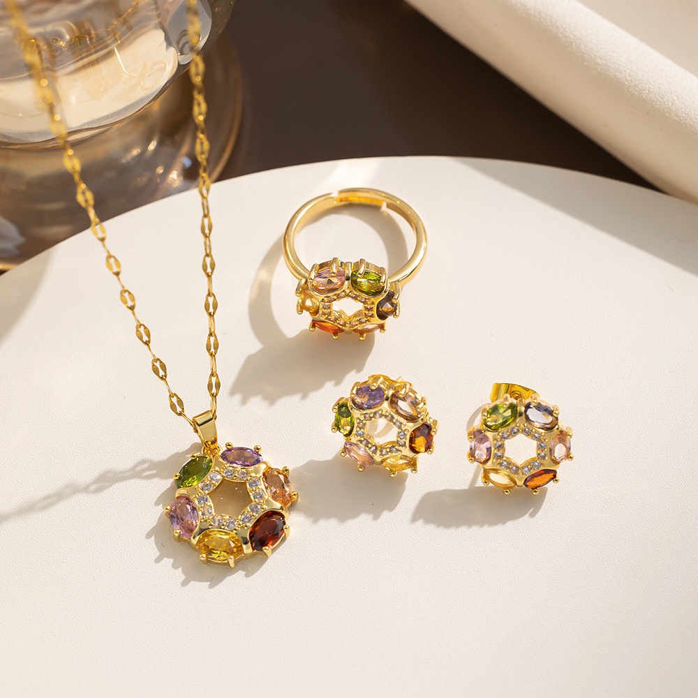 necklace colorful zircon flower niche light luxury new design pendant temperament suit titanium steel necklace_voghion.com