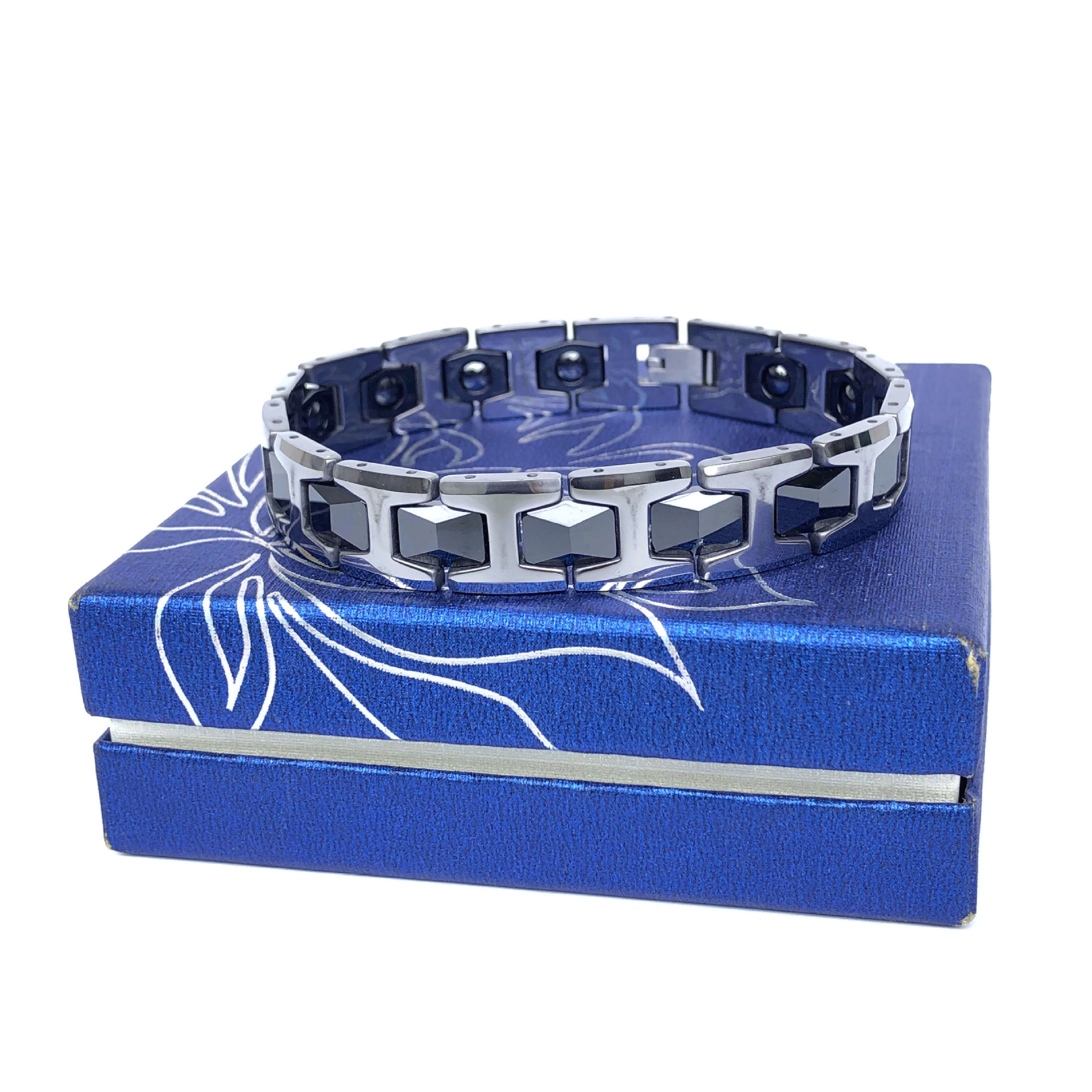 Europa y América nueva pulsera de tungsteno acero combinado con cerámica de diamante pulsera magnética para hombres personalidad simple joyería personalizada