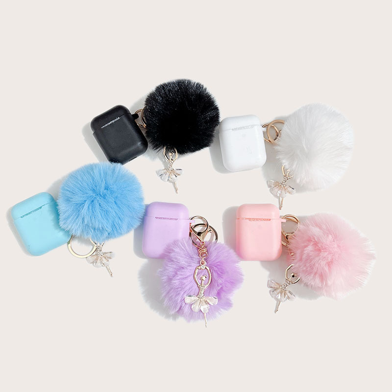 彩色女孩毛球挂件蓝牙耳机保护套钥匙扣挂件 适用于苹果airpods2