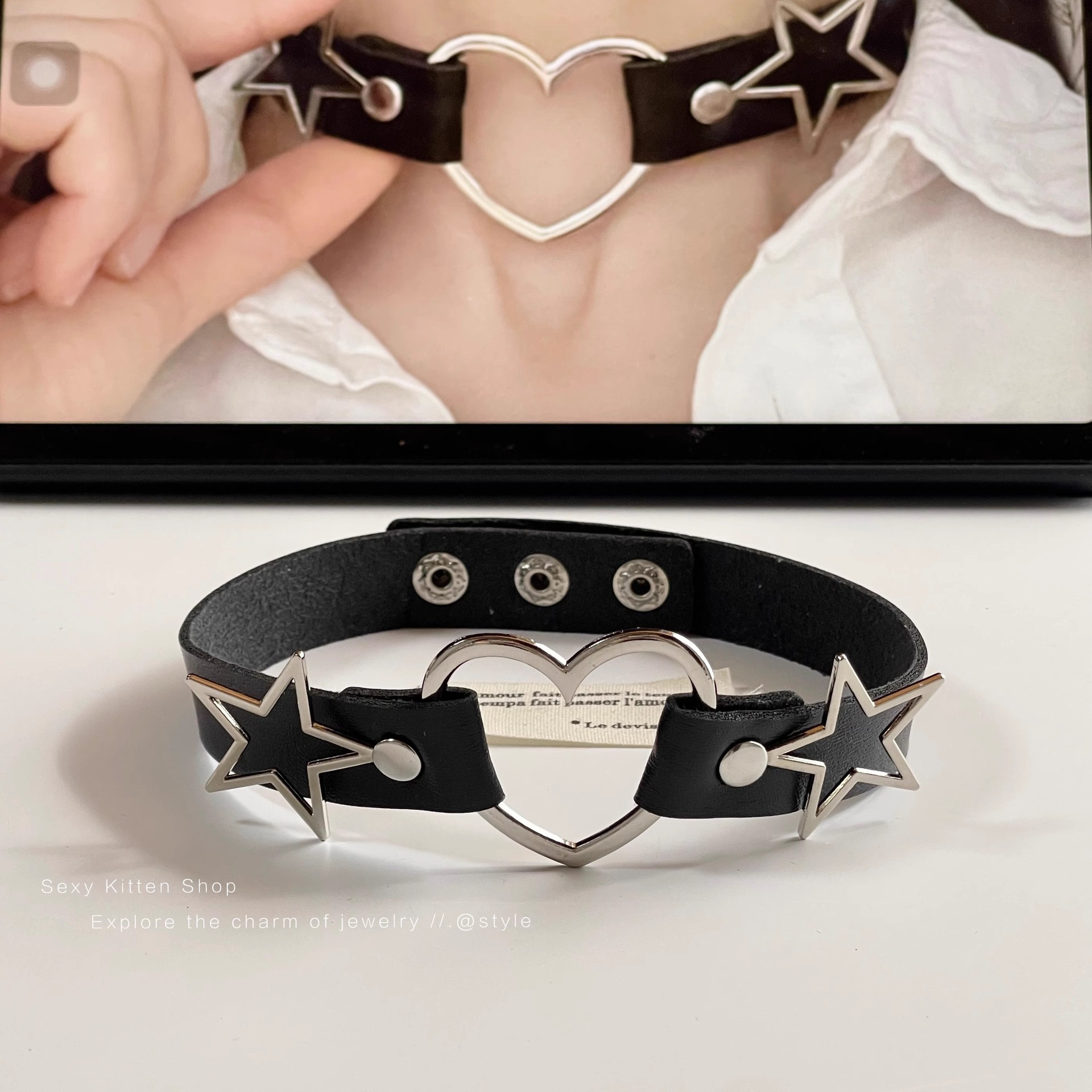 21g Weight Choker Classification Pu Leather Chain Material Simple Style Star Heart Shape Pu Leather Choker Wholesale