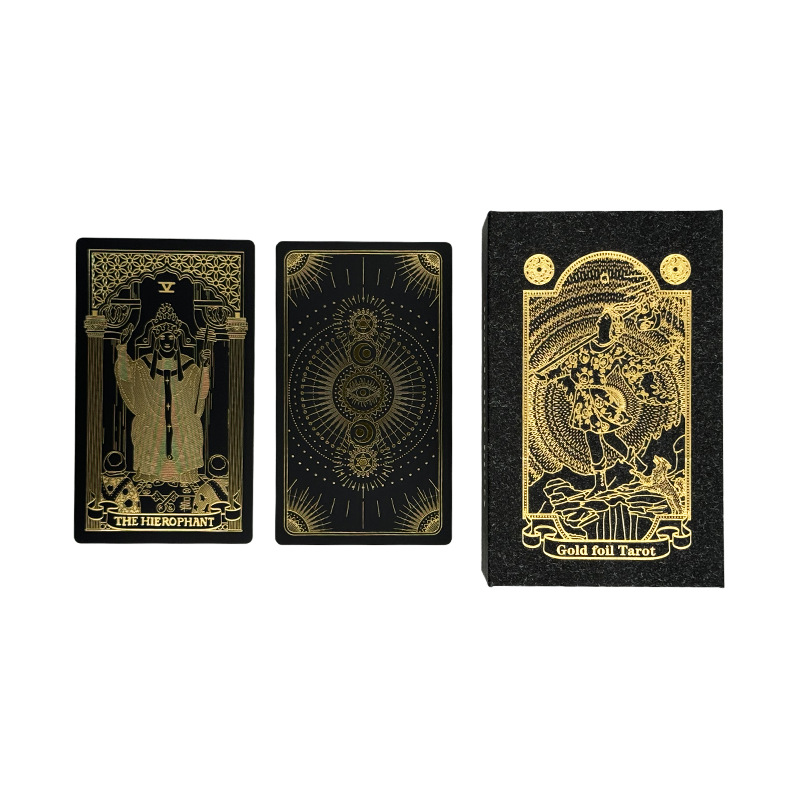 Suministro transfronterizo de lámina de oro Tarjeta de tarot Carlo tarjeta Torre libro tarot impresión en color PVC impermeable manual juego de mesa mantel
