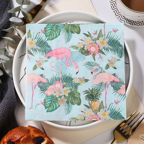 Factory new color flamingo printed napkin facial tissue handkerchief paper cartoon pure wood pulp paper towel