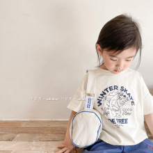 2025童装夏季新品 儿童韩版麻棉短袖T恤女童男童打底衫 122212