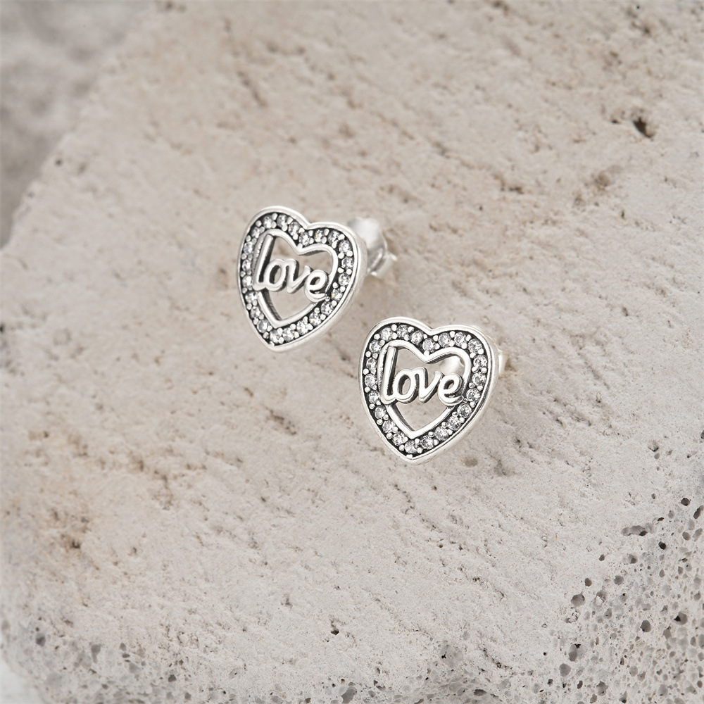 1 Pair Simple Style Heart Shape Inlay Sterling Silver Zircon Ear Studs display picture 3