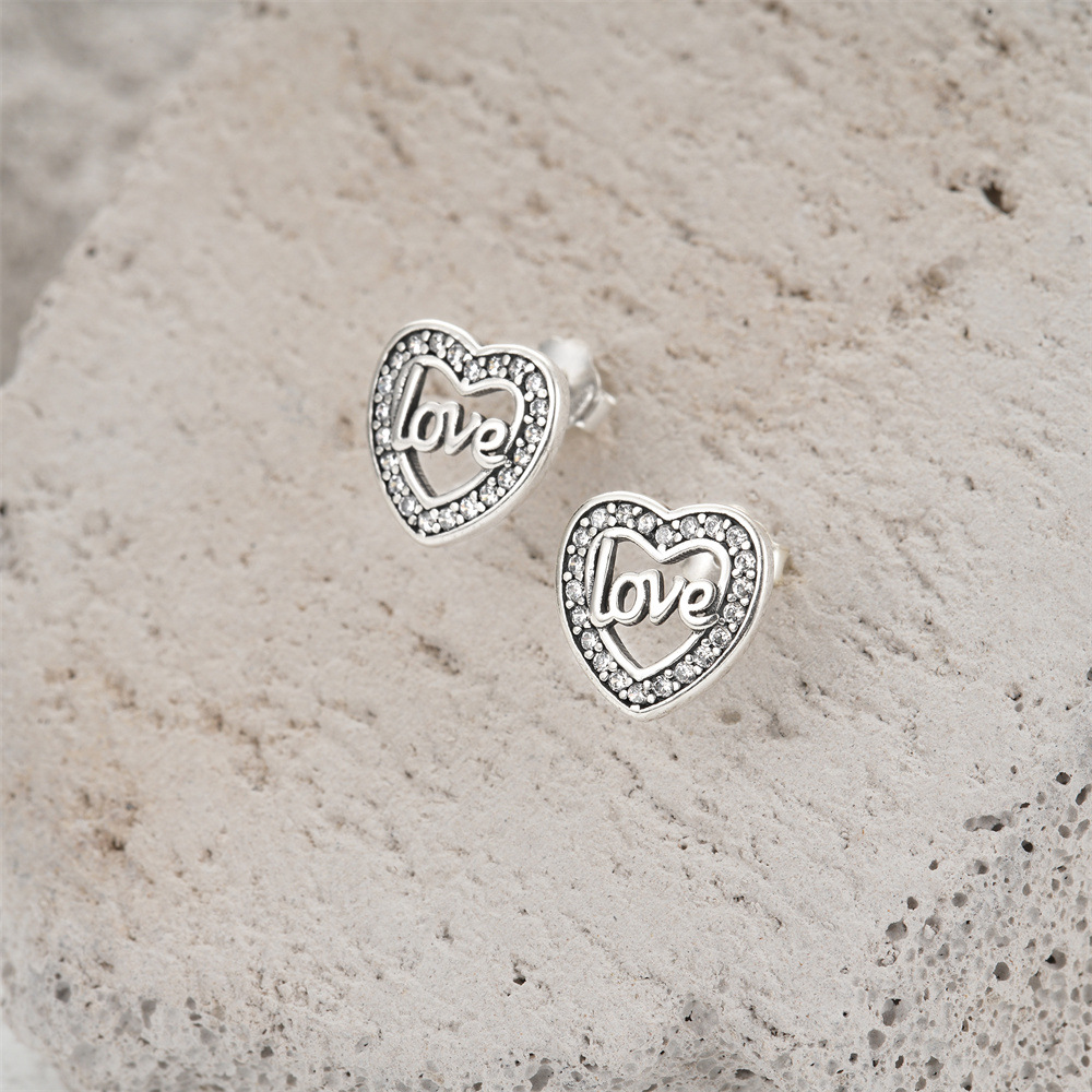 Holiday, Daily Occasion 1 Pair 925 Sterling Silver Zircon Heart Shape Ear Studs