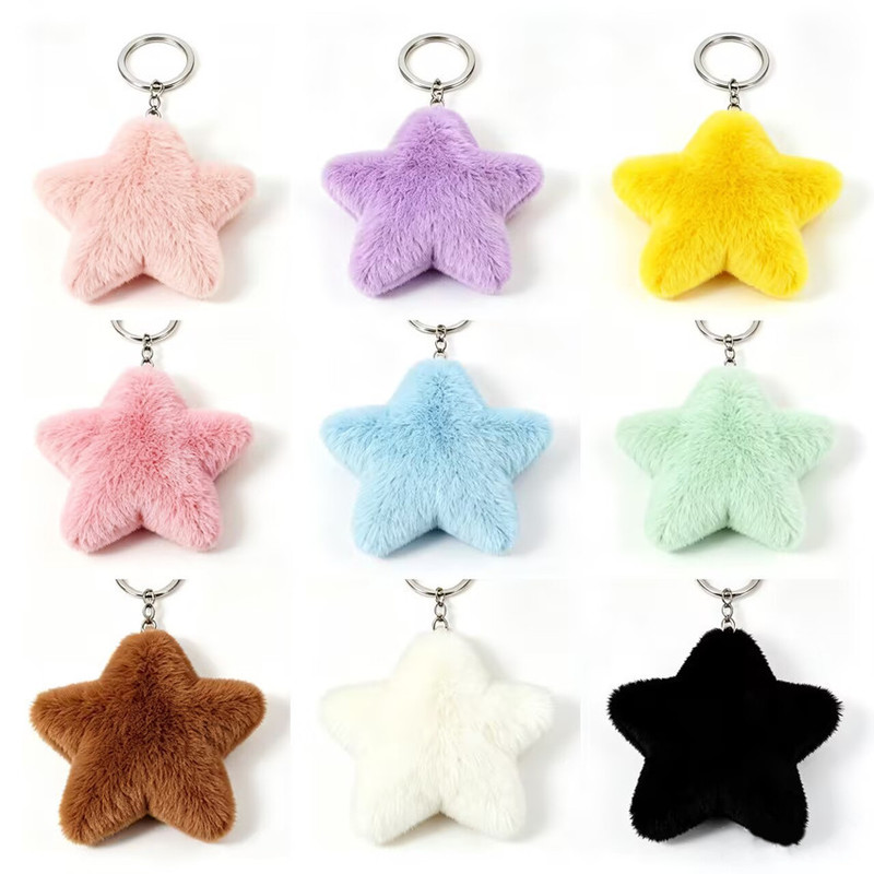 Korean-Style Ins Cute Five-Pointed Star Keychain Pendant Plush Star Bag Charm Car Keychain Women's Bag Pendant Korean-Style Ins Cute Five-Pointed Star Keychain Pendant Plush Star Bag Charm Car Keychain Women's Bag Pendant