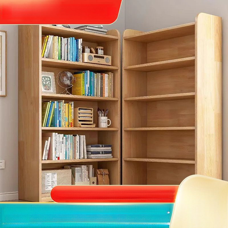 Floor-Standing Storage Rack Solid Wood Bookshelf Household Grid Storage Integrated Wall-Mounted Living Room Children's Simple Storage Cabinet Bookcase