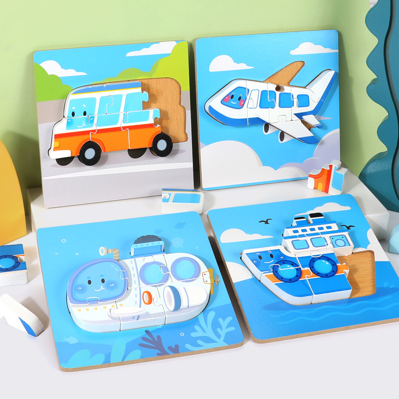 Juguetes inteligentes para niños, puzzles de tráfico de animales, puzzles de madera 3D, juguetes de puzzle tridimensionales