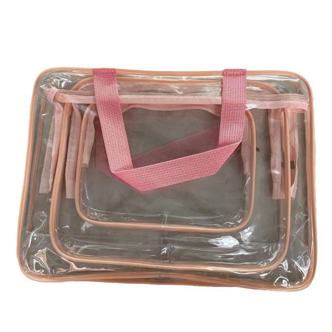 PVC bolsa de lavado transparente de tres piezas multi-funcional impermeable Portátil Bolsa de almacenamiento bolsa de viaje traje impreso logotipo