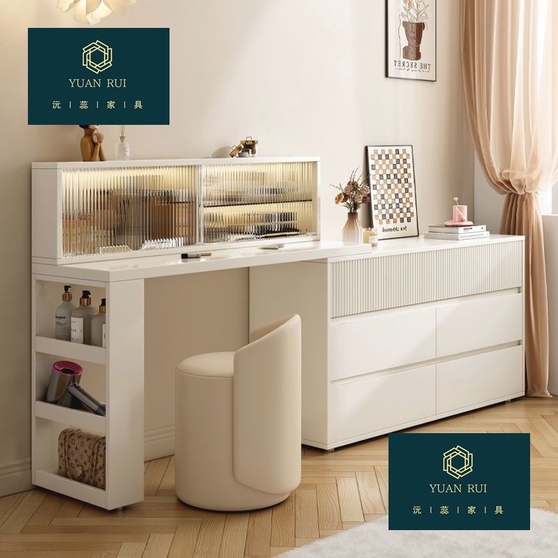Cream Style Minimalist Bedroom Corner Retractable Dressing Table Dresser Cupboard Integrated Dressing Table Small Apartment Bedside Cabinet