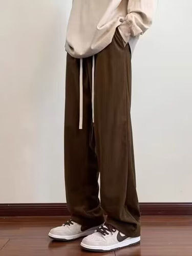 Hong Kong-style corduroy pants for men: trendy autumn Instagram-inspired loose-fit, straight-leg, wide-leg sweatpants—versatile casual long trousers