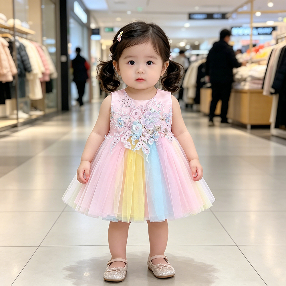 Flower girl's dress girls' piano performance guzheng performance dress Girls' wedding dress girls' birthday fluffy yarn children's princess dress