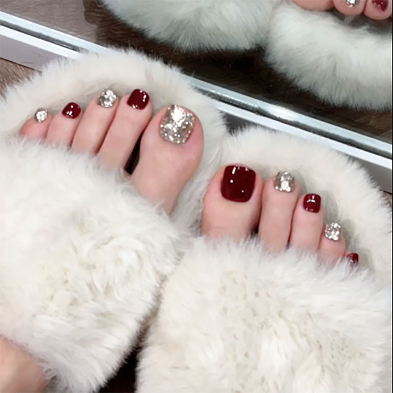 14 piezas de parche de uñas de pie hecho a mano, uñas de pie terminadas, uñas cortas, blanco, rojo, negro, ojos de gato, uñas