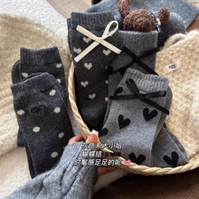 袜子女秋冬灰黑色系复古爱心蝴蝶结波点饰品袜堆堆袜少女中筒袜
