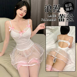 情趣内衣大码网纱荷叶裙摆甜美俏皮纯欲护士连体制服套装