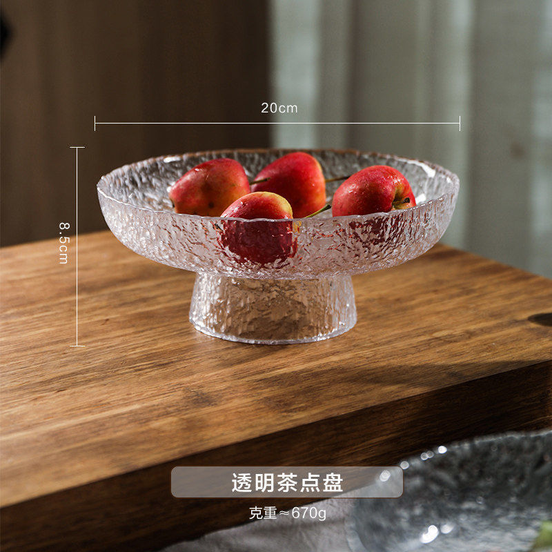 Platos de vidrio de pies altos, platos de frutas caseras de alta calidad, platos de frutas secas, platos de bocadillos, platos de comedor, adornos decorativos de alto valor