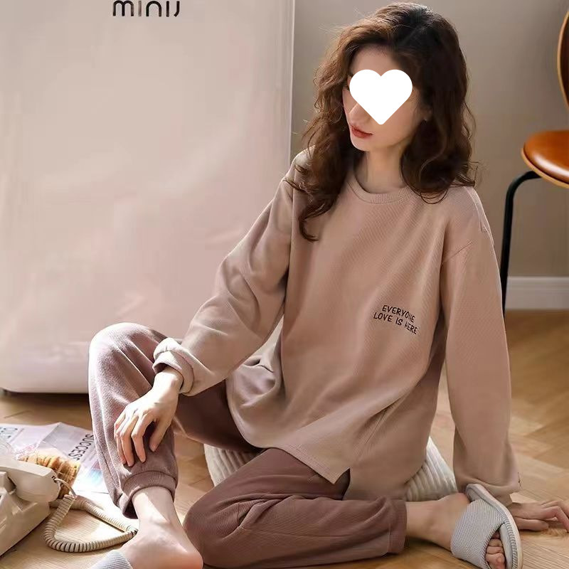 100%双面纯棉睡衣女春秋长袖全棉可外穿套装韩版休闲家居服套装夏