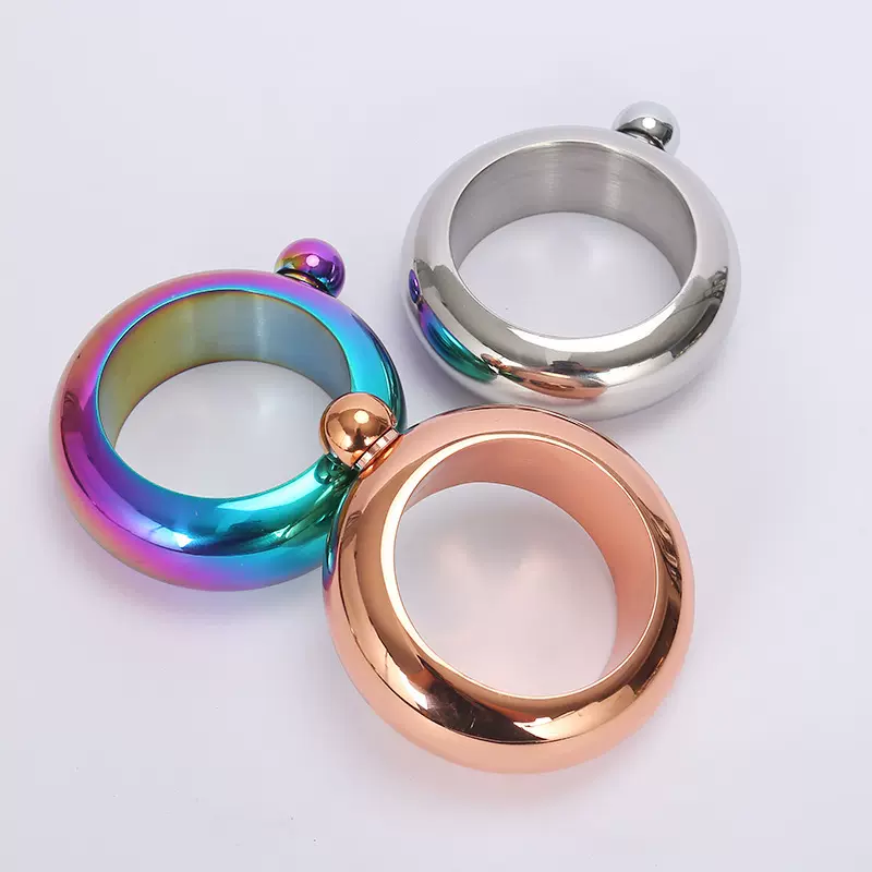 新款创意风手镯酒壶不锈钢圆形手环酒杯轻巧便携随身酒壶批发