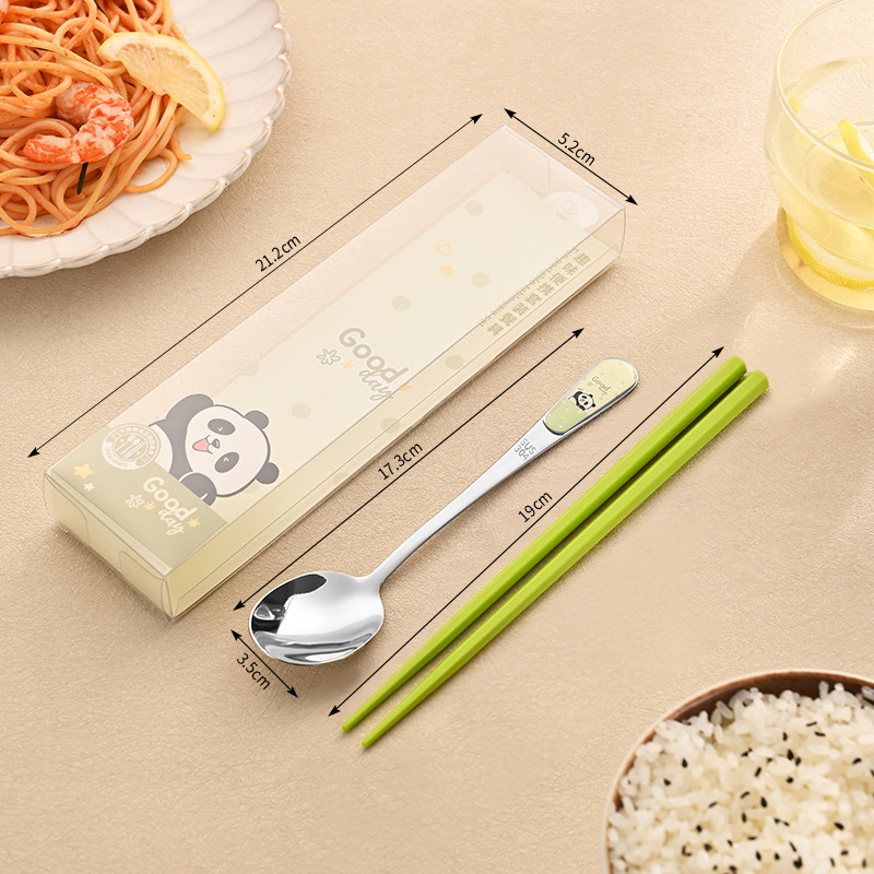 304ステンレス製携帯食器セット漫画柄子供用食器学生専用スプーンフォーク箸3点セット|undefined