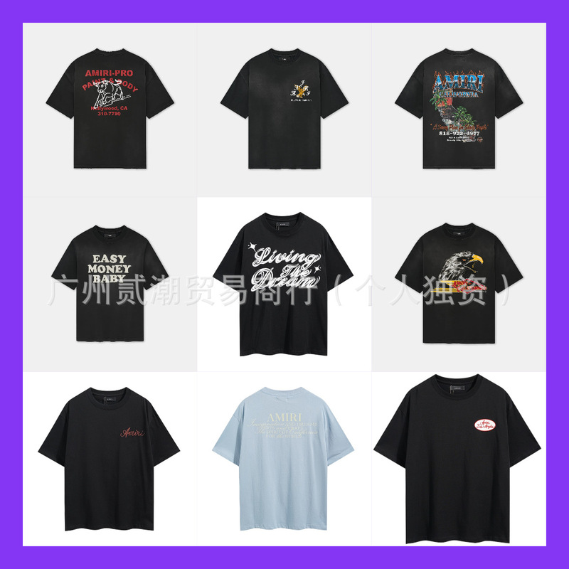 2025 Amiri Am New Summer Printed Logo Design Cartoon Trendy Versatile Pure Cotton Short-Sleeved T-Shirt for Men and Women