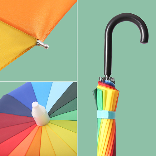 Rainbow umbrella with waterproof cover, for boys with bent handle, suitable for primary school students, 16 ribs, long handle umbrella for girls to go to school, adults to work, rain umbrella