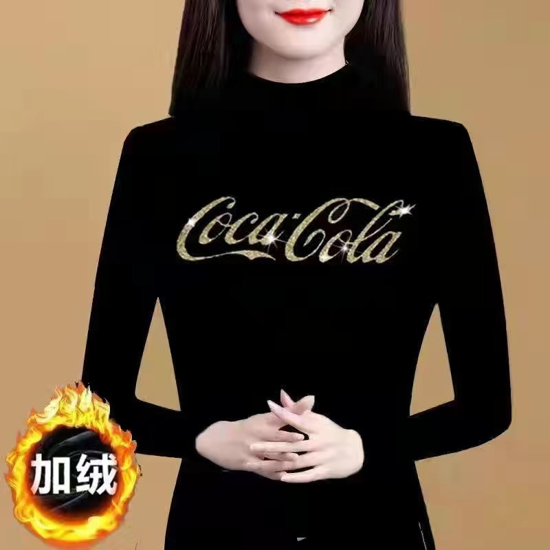 胖mm加大码秋冬季新款德绒打底衫女显瘦洋气半高领时尚保暖上衣女