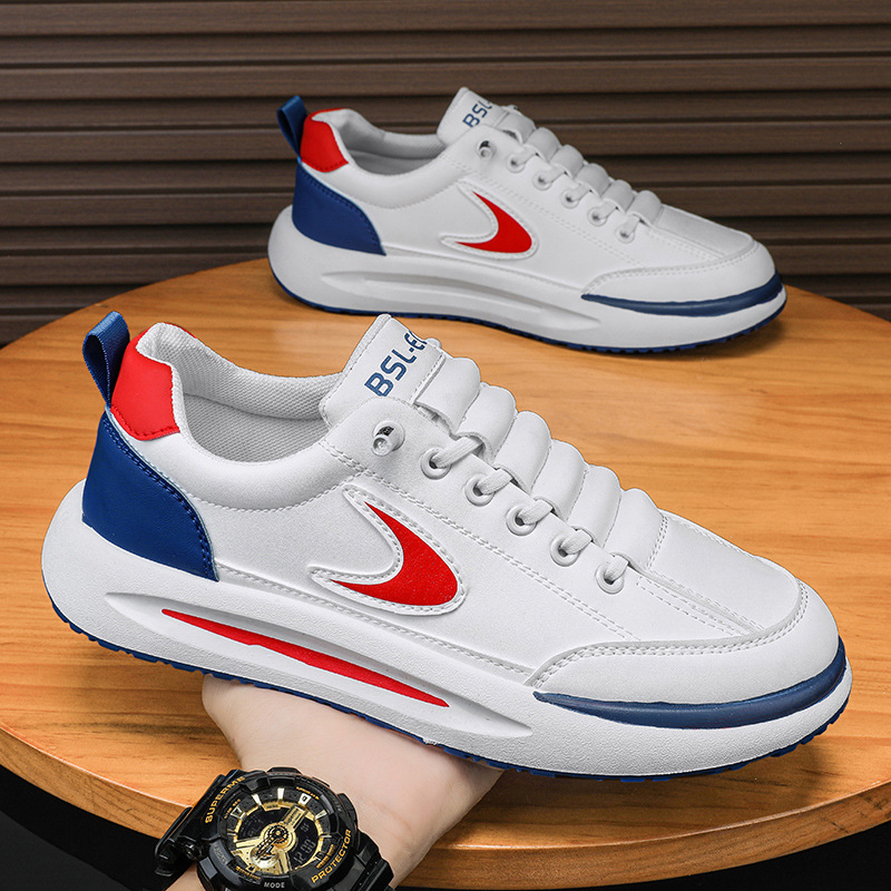 Men's White Leather Trainers Casual Breathable Elevated Shoes_voghion.com
