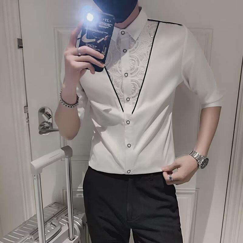 American-Style Long-Sleeve Sequin Niche Design High-End Internet Celebrity Men's Shirt Autumn New Trendy Brand Personality Cool Shirt