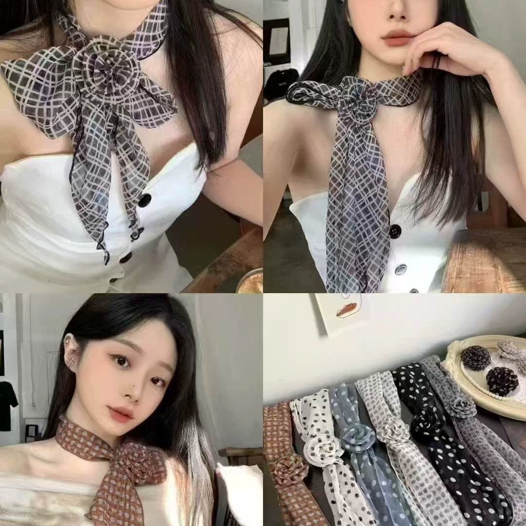 Thin universal scarf, flowered, with neck protection, internet celebrity