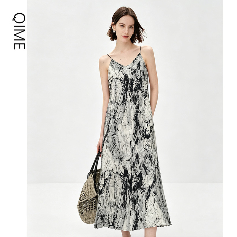 Ink Painting Style Suspender Dress Acetate Dress Women's 2026 Spring and Summer New Fashion Versatile Skirt with a High-End Feel