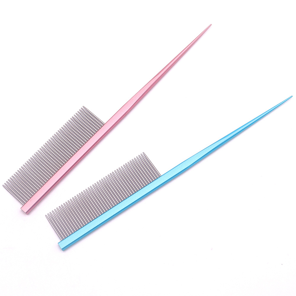 Peine de gato, artefacto, peine de cola puntiaguda de acero inoxidable, peine para mascotas, peine de pelo de dientes densos, peine de perro de línea dividida