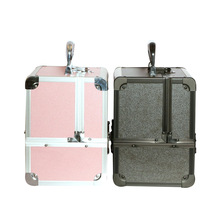 手提铝合金化妆箱家用收纳横款方型双开门尼龙内里韩版简约纯色风