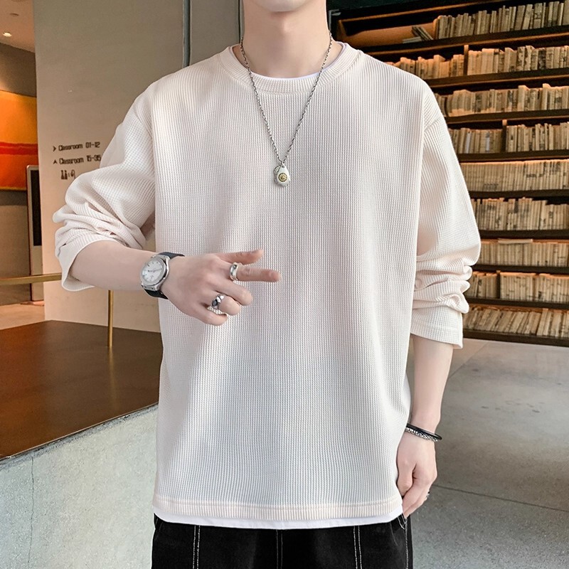 Manufacturer Wholesale Cheap Long-Sleeved T-Shirt Men's Spring & Fall Waffle Fake Two-Piece Bottoming Shirt Sweatshirt Top Winter Fleece-Lined Manufacturer Wholesale Cheap Long-Sleeved T-Shirt Men's Spring & Fall Waffle Fake Two-Piece Bottoming Shirt Sweatshirt Top Winter Fleece-Lined
