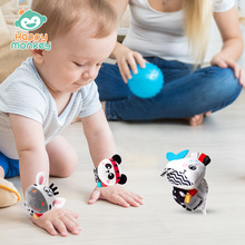 Happy monkey新生儿婴儿黑白卡通动物手表带手腕带摇铃宝宝玩具