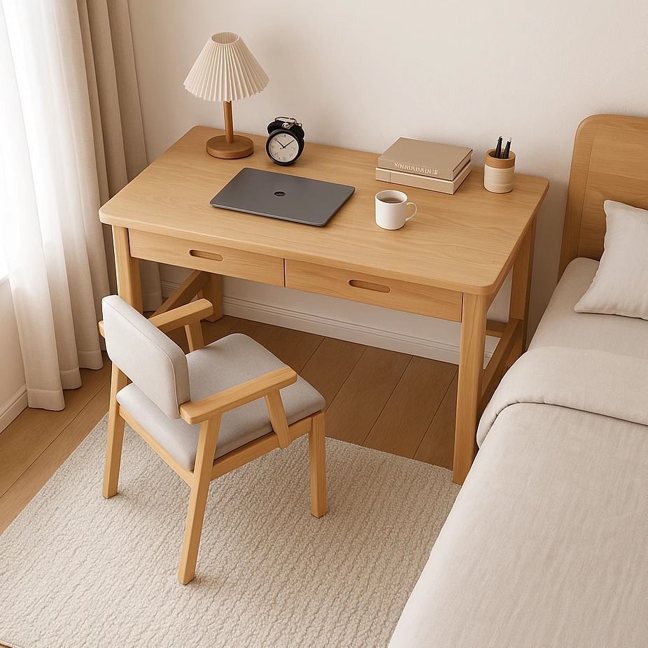 Solid Wood Desk Home Student Study Desk Bedroom Computer Desk Simple Rectangular Office Workbench Table and Chairs