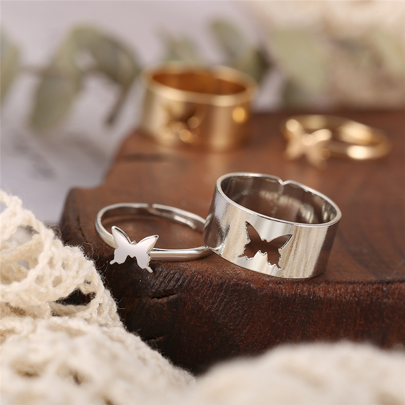 3g Weight Rings Classification Adjustable Ring Size Date Occasion Alloy Material Butterfly Pattern Couple Gender Plating Design Fashion Style Fashion Butterfly Alloy Plating Couple Rings 5