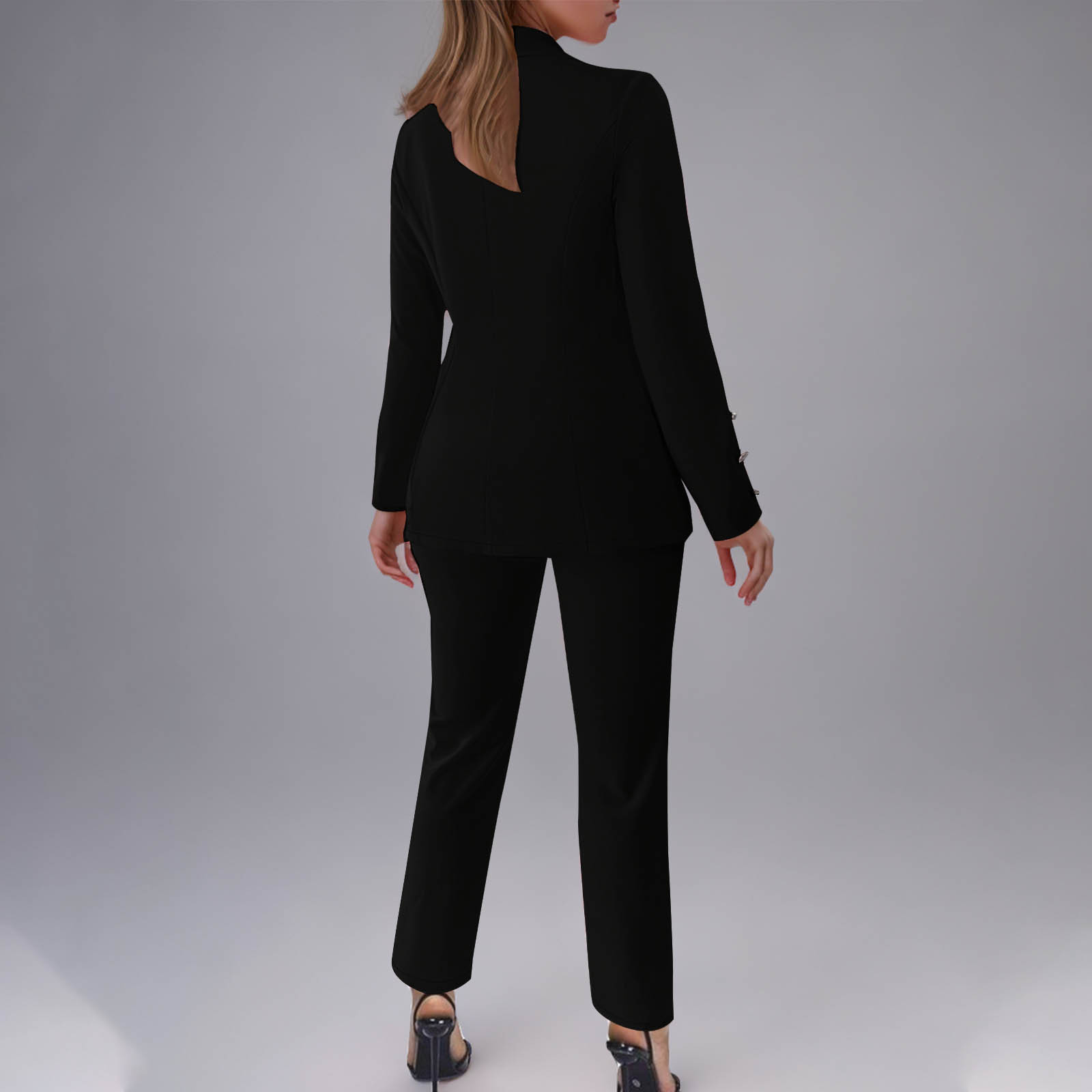 Women's Button-Up Blazer Set – Slim Fit Notch Lapel Suit Jacket & Pants (S-3XL, Poly-Spandex, Wrinkle-Free Office Wear)​_ecoleips.com